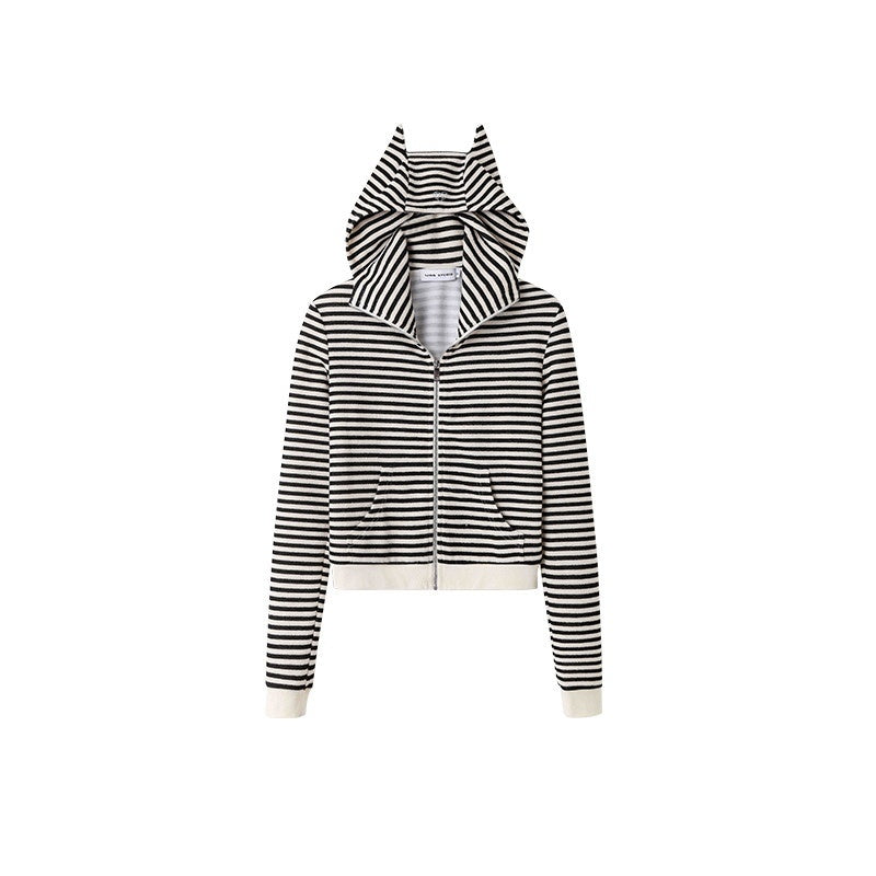 1JINN_STUDIO_Demon_Horn_Detail_Striped_Slim_Short_Hooded_Casual_Women_Zip_Hoodies_MISSTT