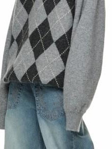 1JINN STUDIO Diamond V-neck Relaxed Fit Office Workwear Two Piece Knit Pullovers