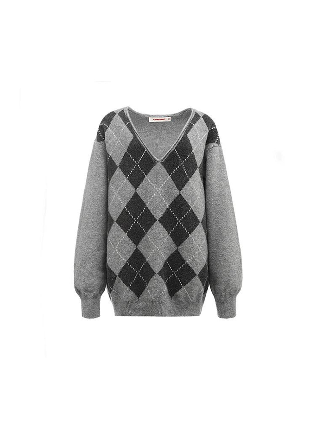 1JINN STUDIO Diamond V-neck Relaxed Fit Office Workwear Two Piece Knit Pullovers