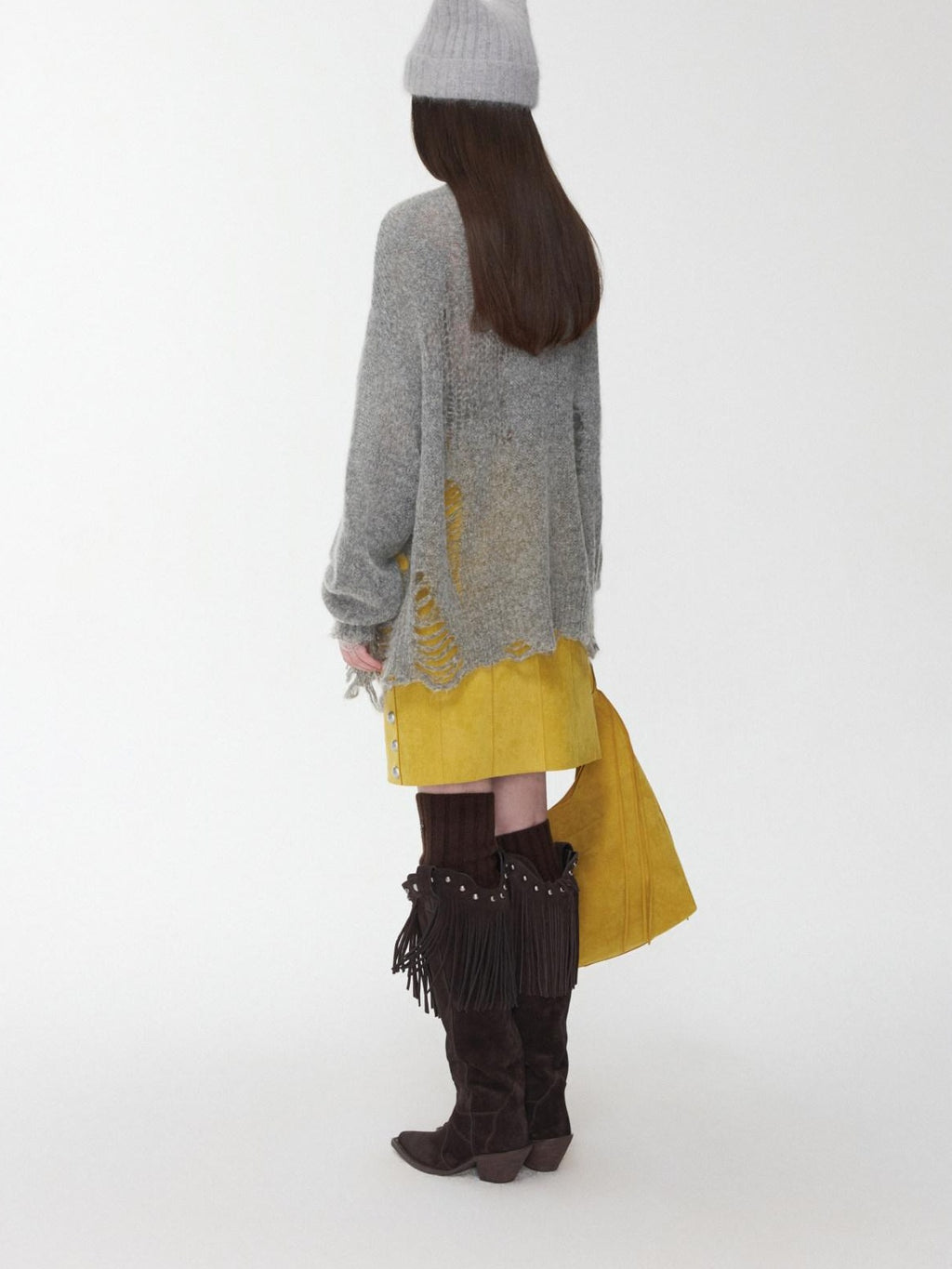 1JINN STUDIO Distressed Letter Knit Button Front Casual Crewneck Layering Women Cardigans