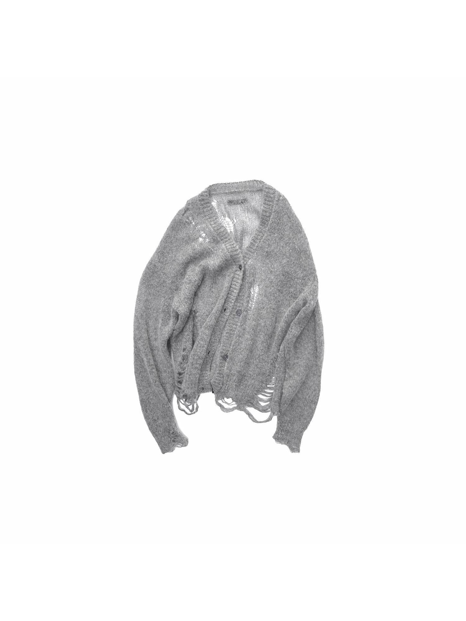 1JINN STUDIO Distressed Letter Knit Button Front Casual Crewneck Layering Women Cardigans