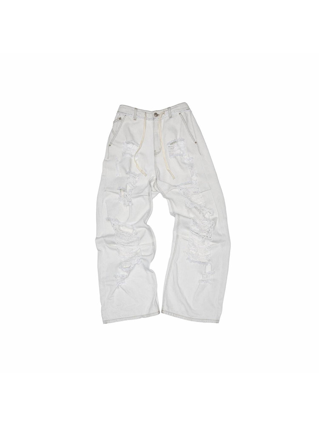 1JINN STUDIO Distressed Ripped Casual Loose Low Rise Women Cotton Zipper Wide Leg Pants