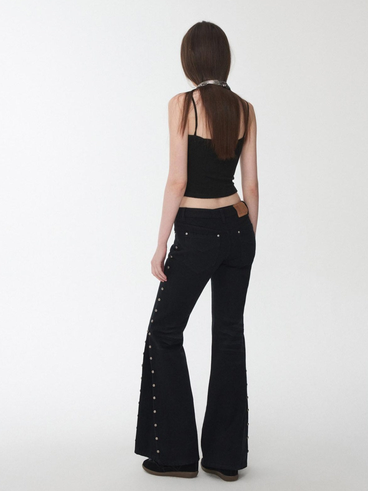 1JINN STUDIO Distressed Studded Low Rise Slim Fit Cotton Women Casual Zip Fly Flared Jeans