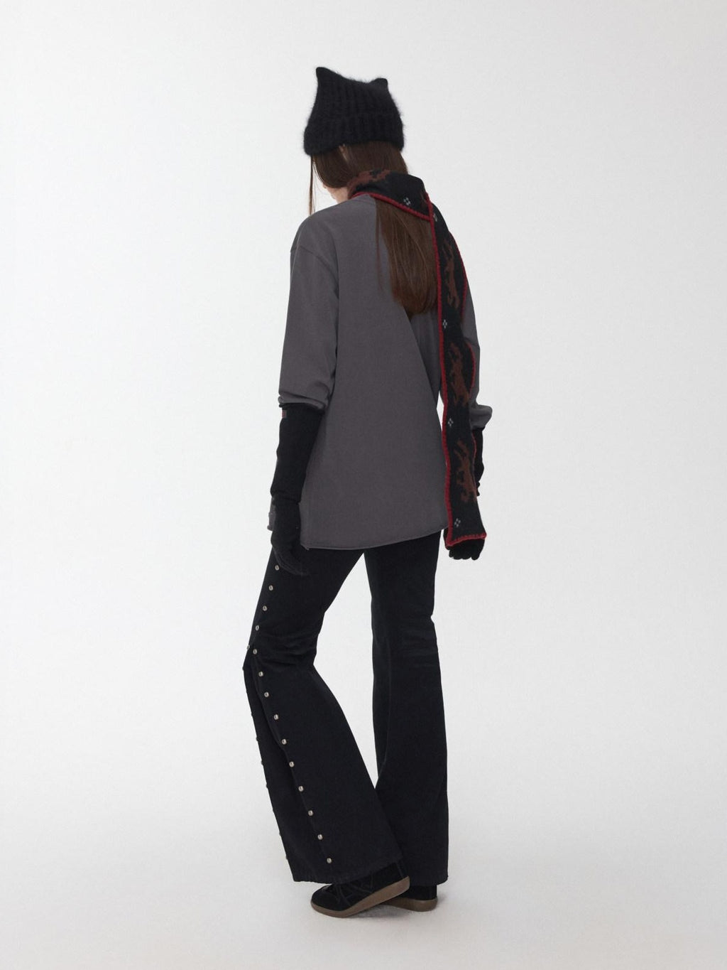 1JINN STUDIO Distressed Studded Low Rise Slim Fit Cotton Women Casual Zip Fly Flared Jeans