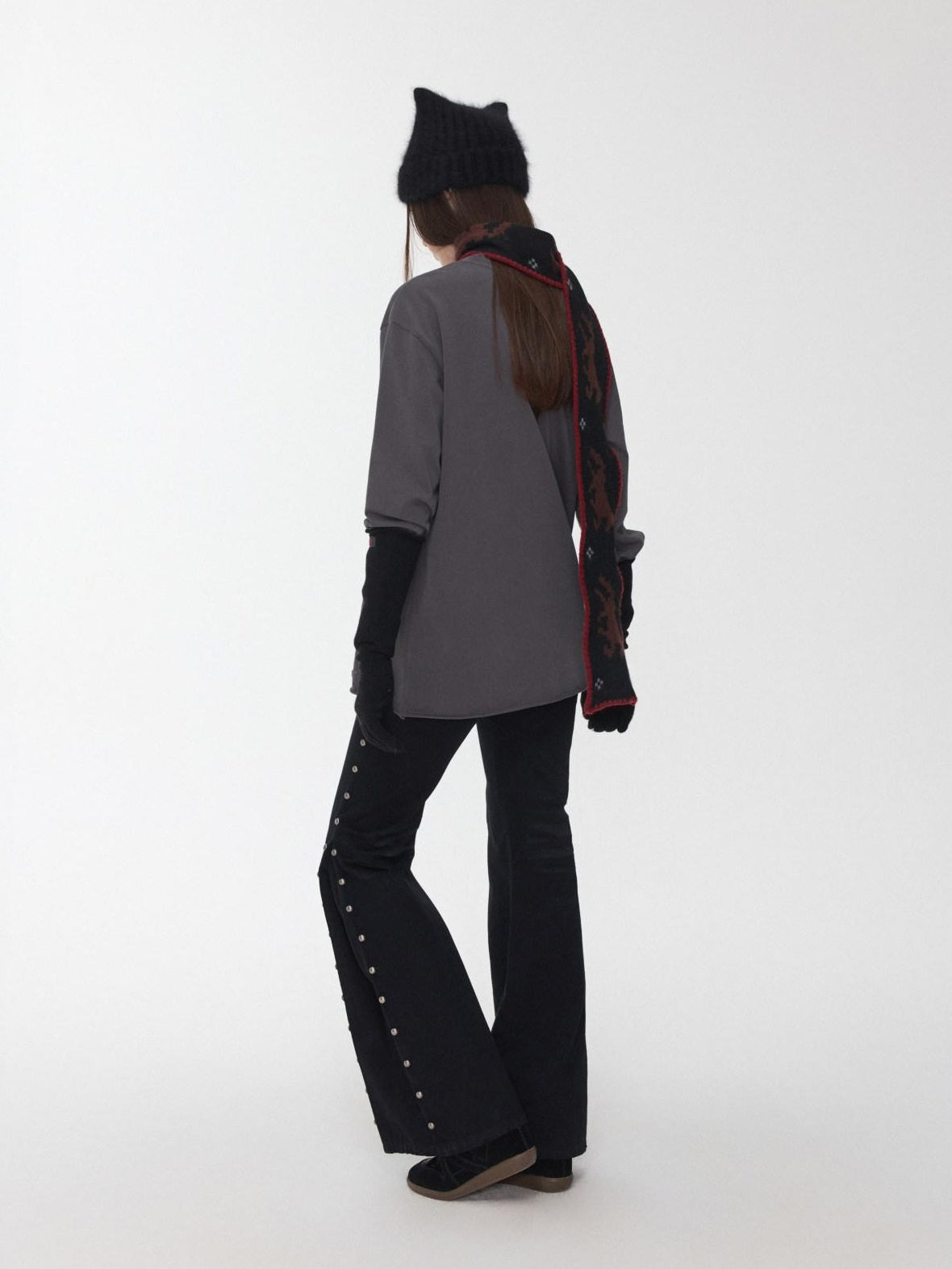 1JINN STUDIO Distressed Studded Low Rise Slim Fit Cotton Women Casual Zip Fly Flared Jeans