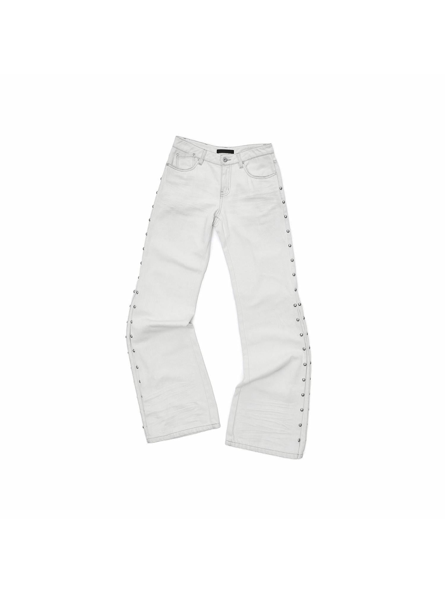 1JINN STUDIO Distressed Studded Low Rise Slim Fit Cotton Women Casual Zip Fly Flared Jeans