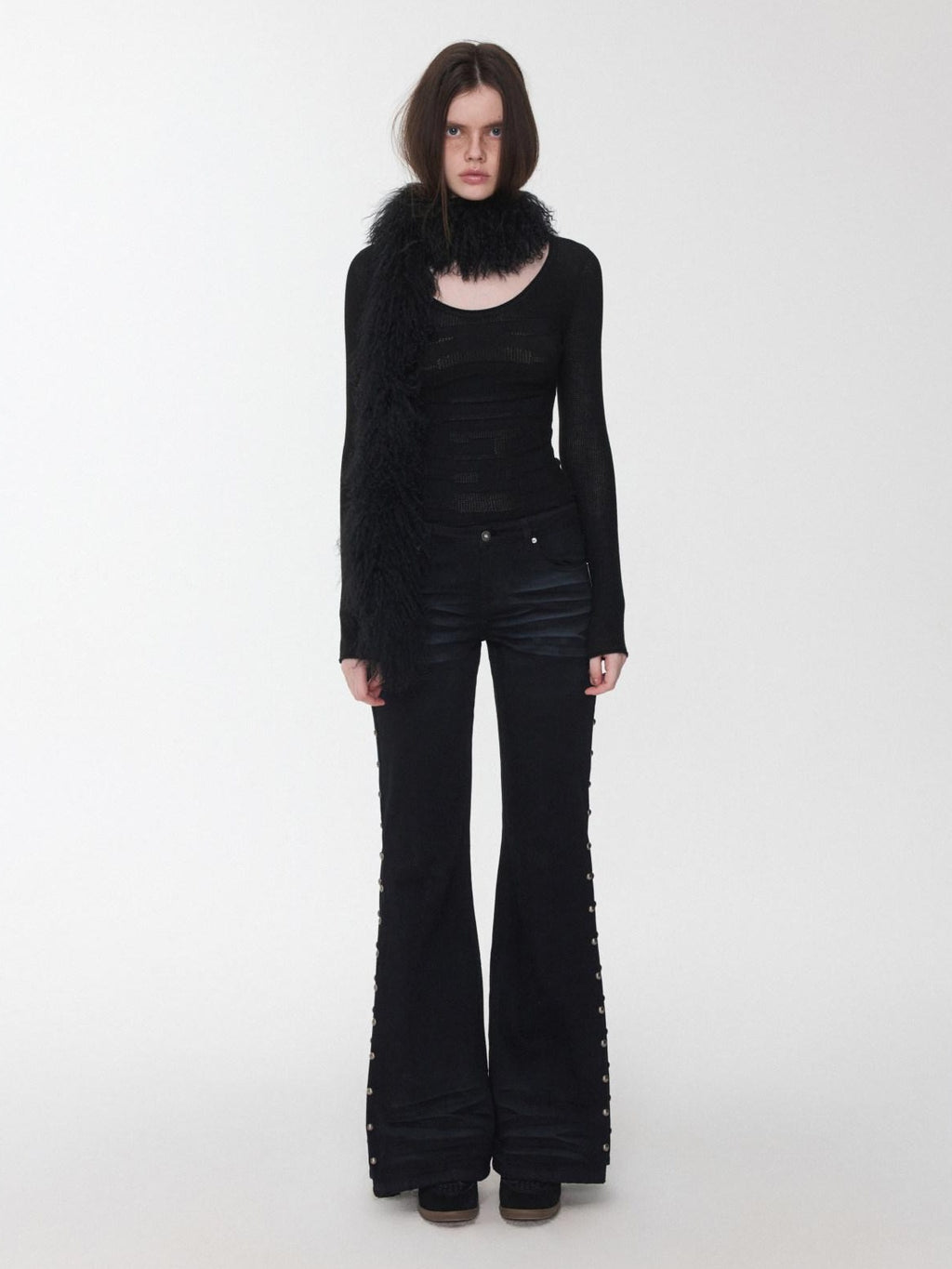 1JINN STUDIO Distressed Studded Low Rise Slim Fit Cotton Women Casual Zip Fly Flared Jeans