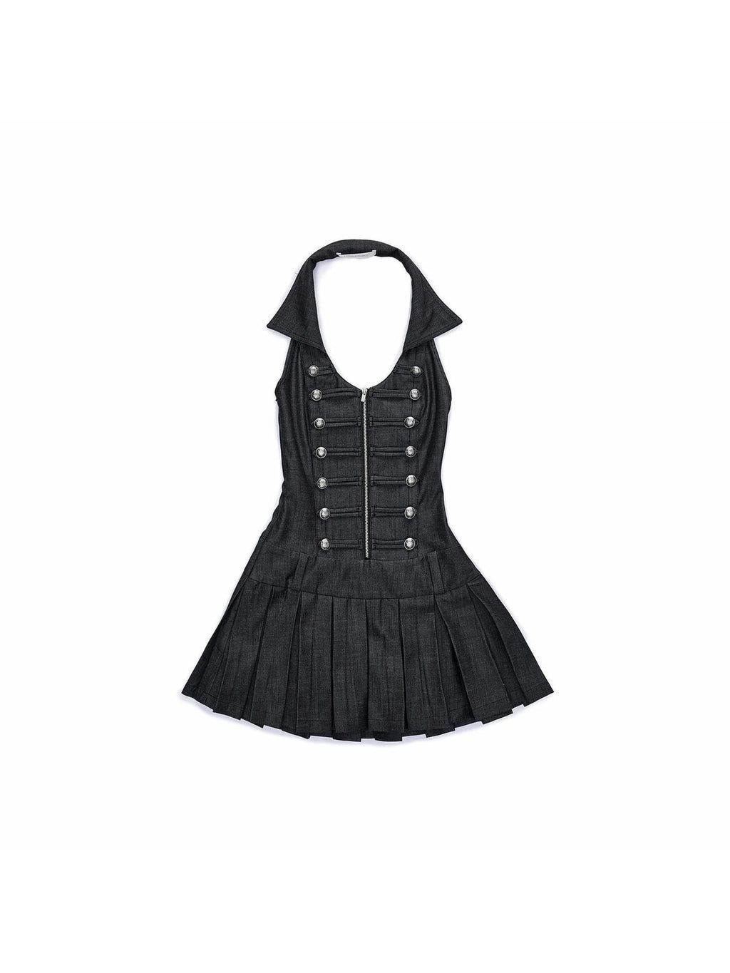 1JINN STUDIO Double Breasted Pleated Regal Collar Fitted Sleeveless Women Casual Mini Dresses