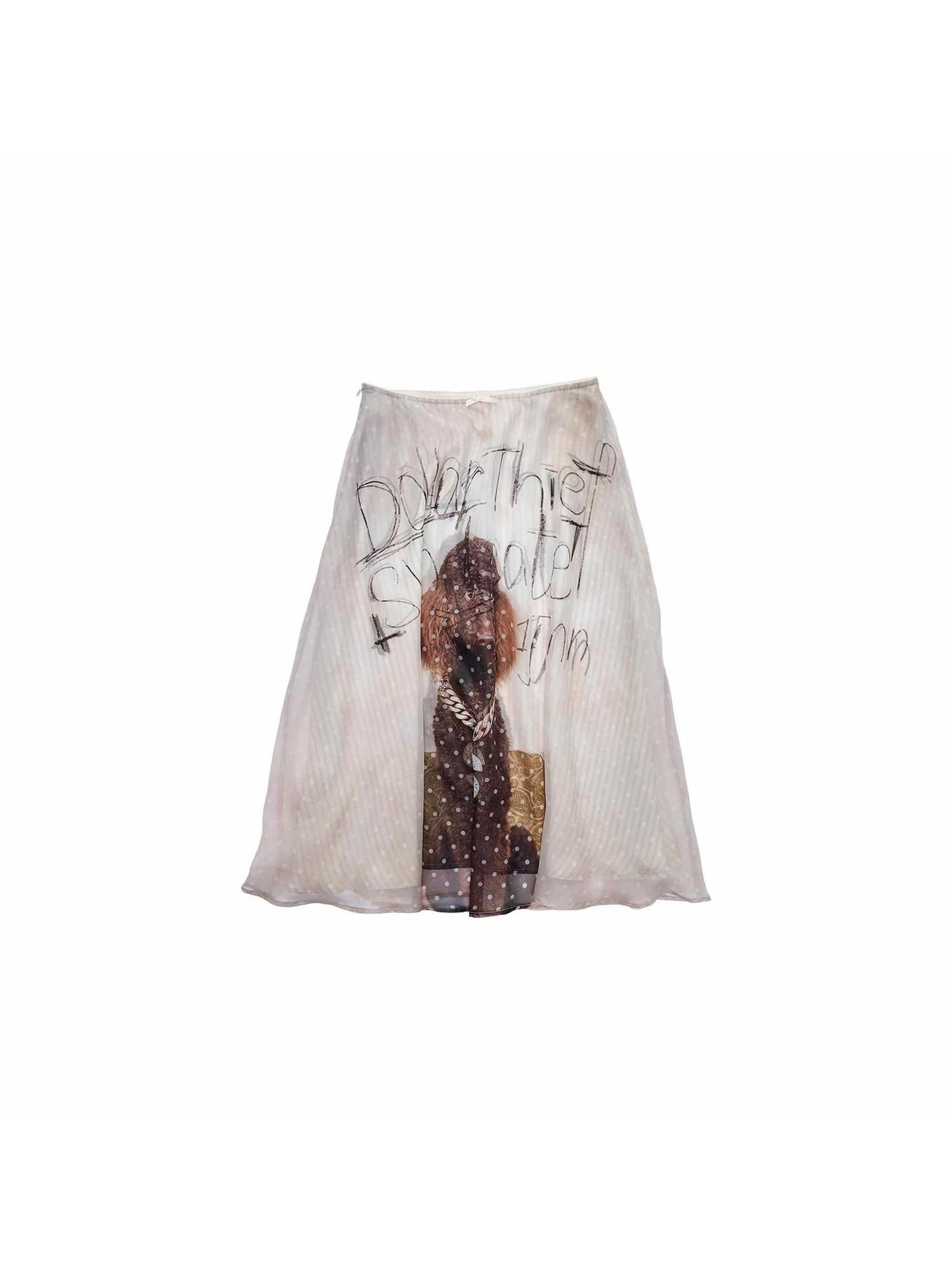 1JINN STUDIO Double Layer Minimal Slim Hline Low Waist Women Casual Dog Print Midi Skirts