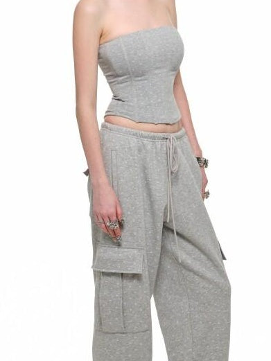 1JINN STUDIO Durable Cotton Blend Loose Cargo Natural Waist Office Wear Women Wide Leg Pants