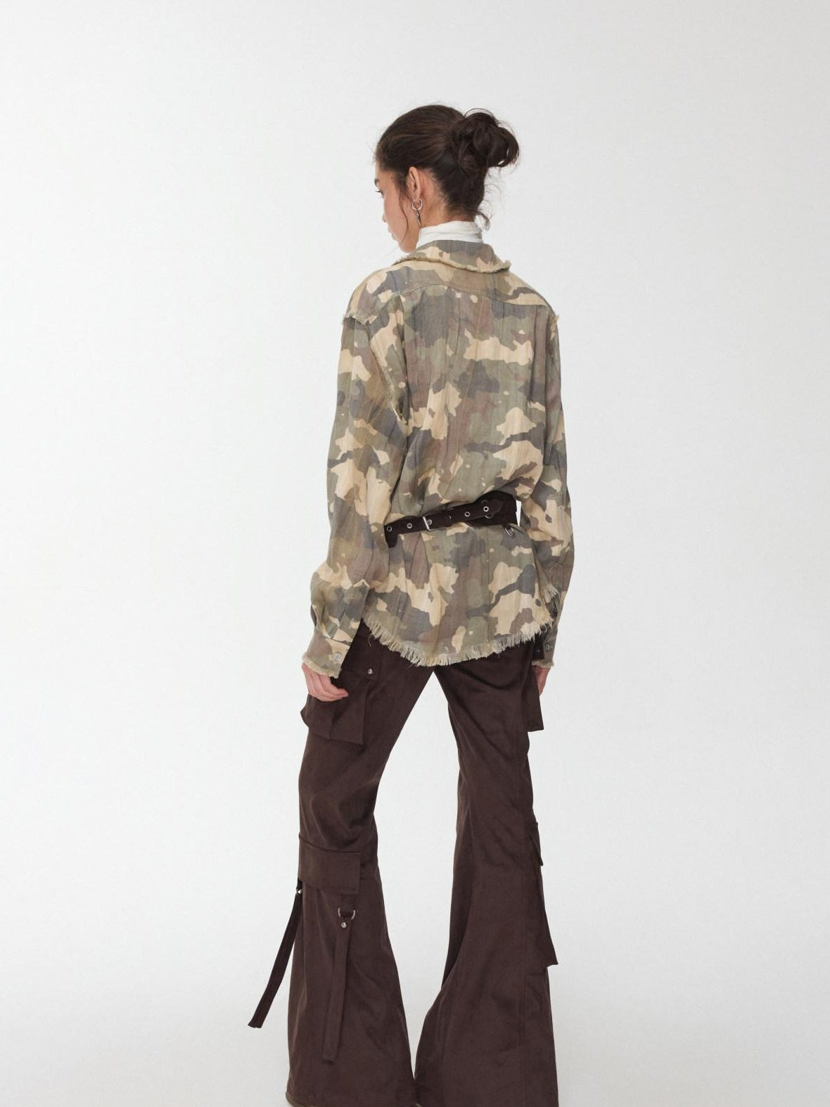 Durable Lyocell Vintage Slim Fit Frayed Cropped Camo High Neck Shirts