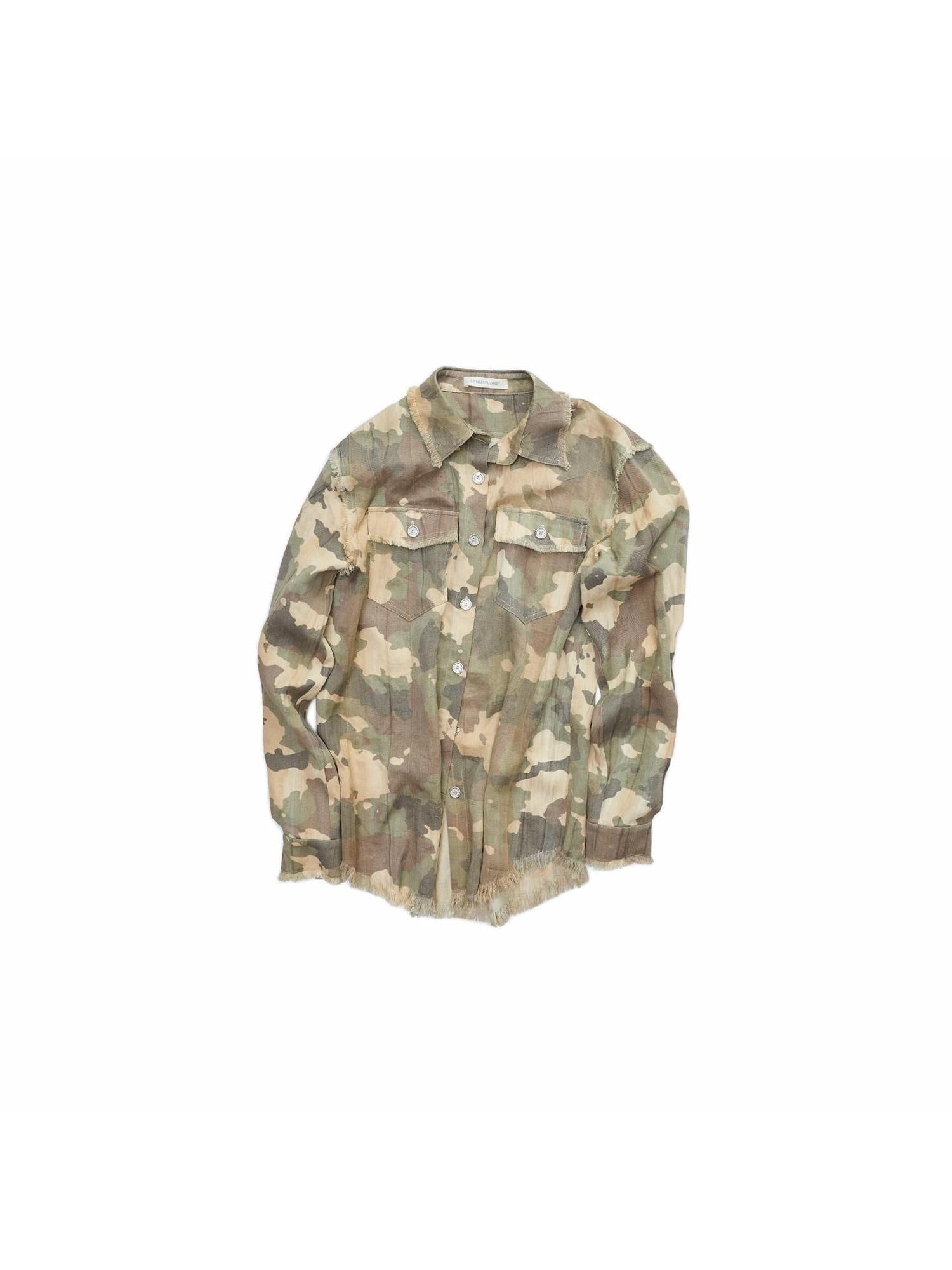 Durable Lyocell Vintage Slim Fit Frayed Cropped Camo High Neck Shirts