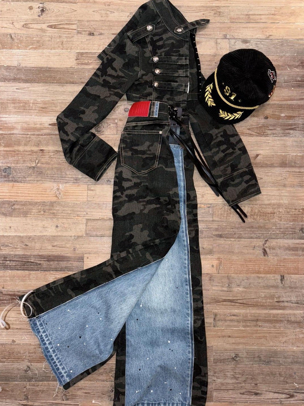 1JINN STUDIO Eco Cotton Blend Regal Double Breasted Womens Camo Cropped Jackets
