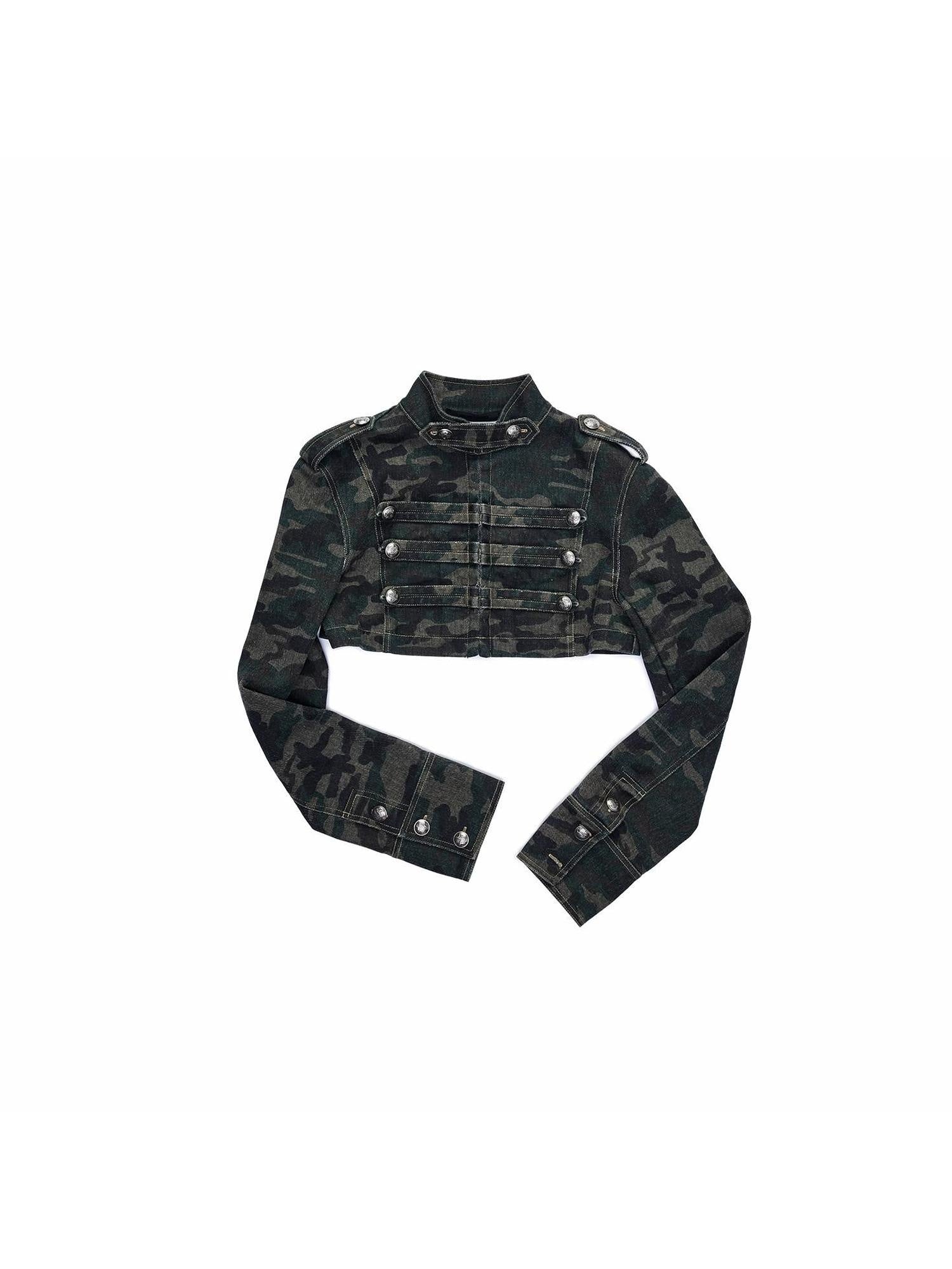 1JINN STUDIO Eco Cotton Blend Regal Double Breasted Womens Camo Cropped Jackets