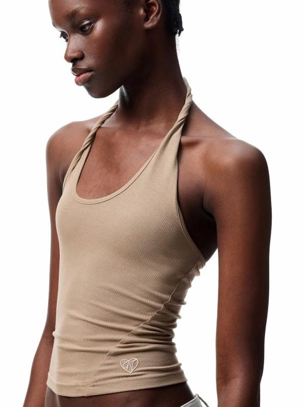 1JINN STUDIO Embroidered Heart Backless Slim Cropped Halter Women Stretch Viscose Camisoles