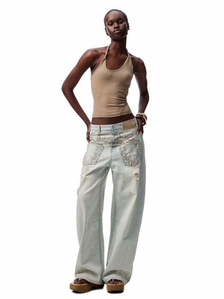 1JINN STUDIO Embroidered Heart Backless Slim Cropped Halter Women Stretch Viscose Camisoles