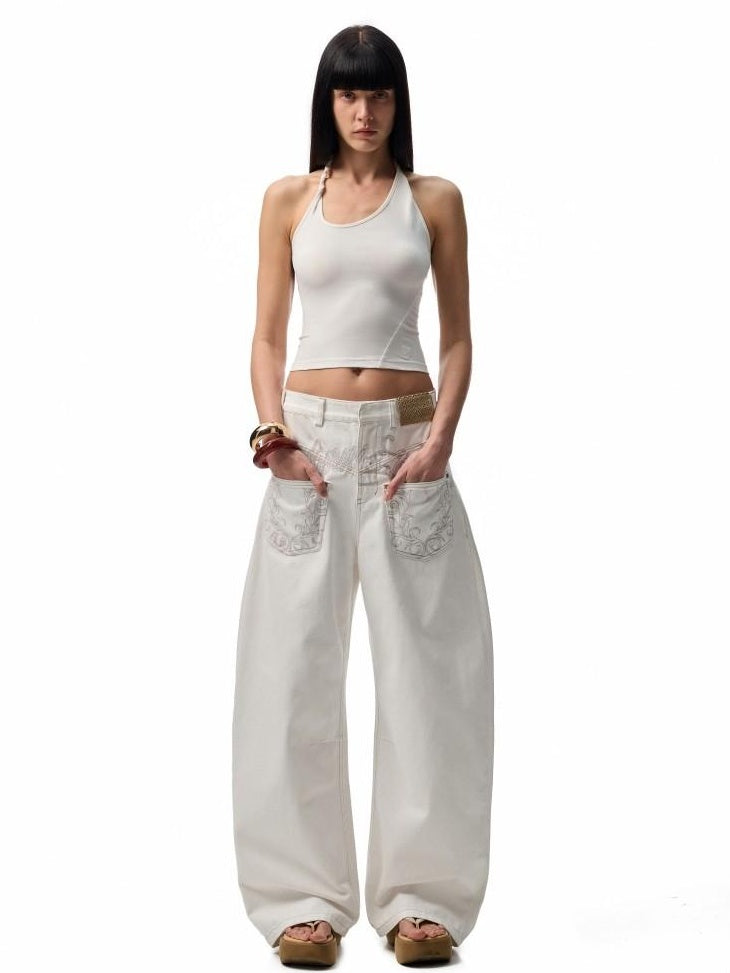 1JINN STUDIO Embroidered Heart Backless Slim Cropped Halter Women Stretch Viscose Camisoles