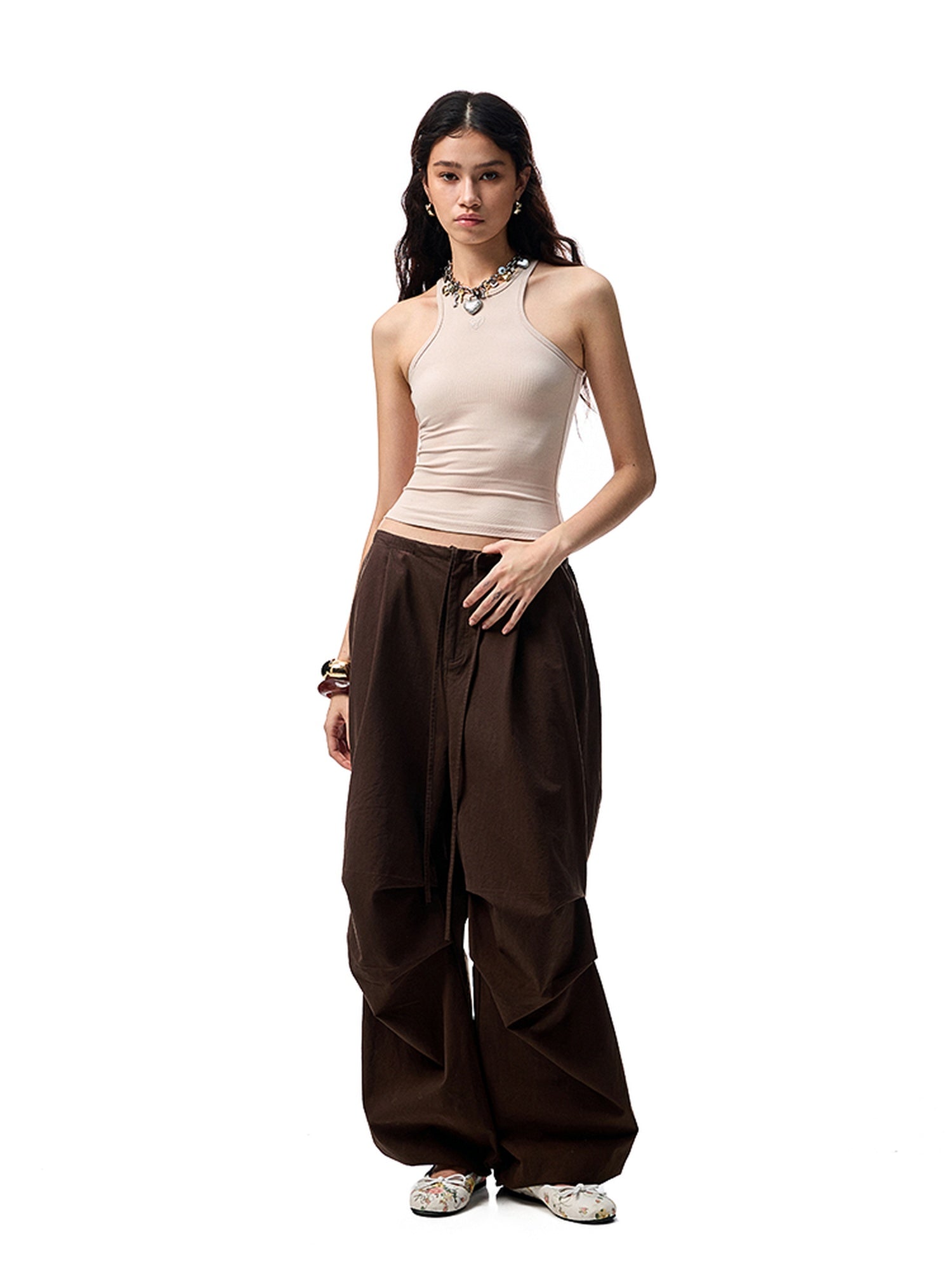 1JINN STUDIO Embroidered Heart Slim Crop Racerback Women Viscose Cotton Blend Tank Tops
