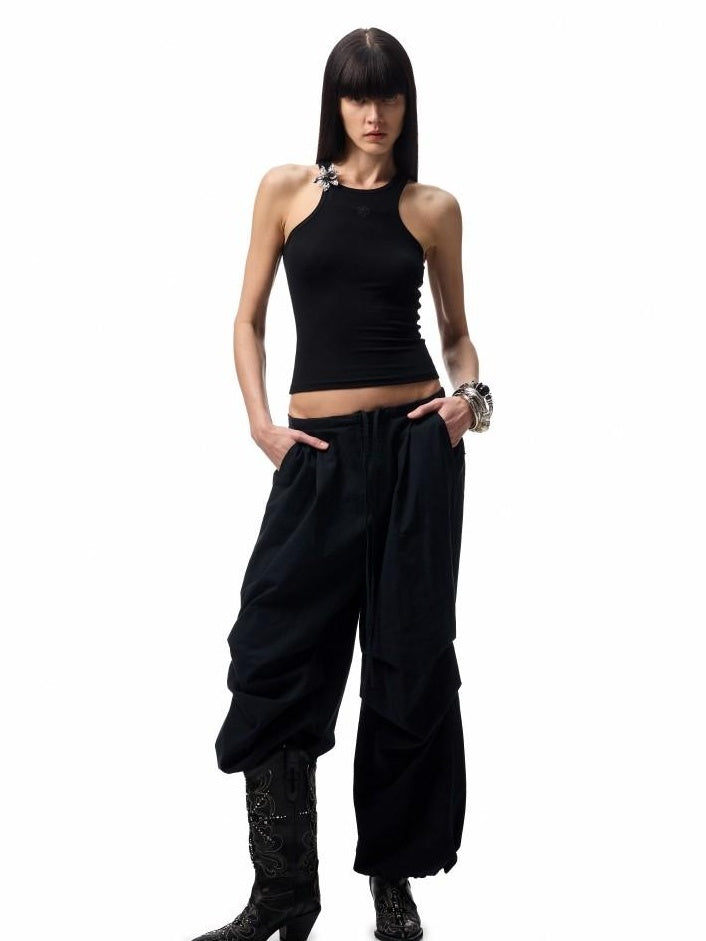 1JINN STUDIO Embroidered Heart Slim Crop Racerback Women Viscose Cotton Blend Tank Tops