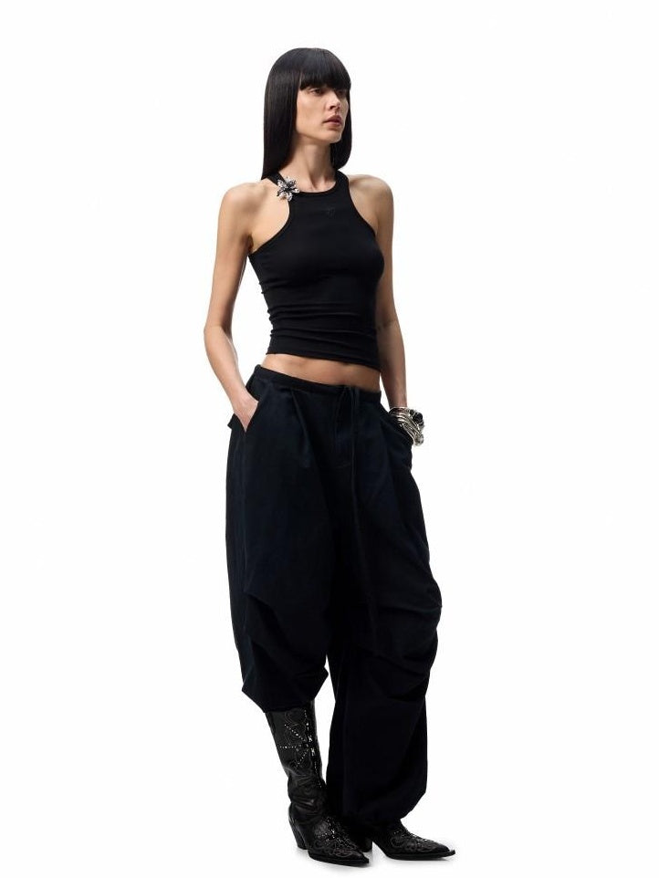 1JINN STUDIO Embroidered Heart Slim Crop Racerback Women Viscose Cotton Blend Tank Tops