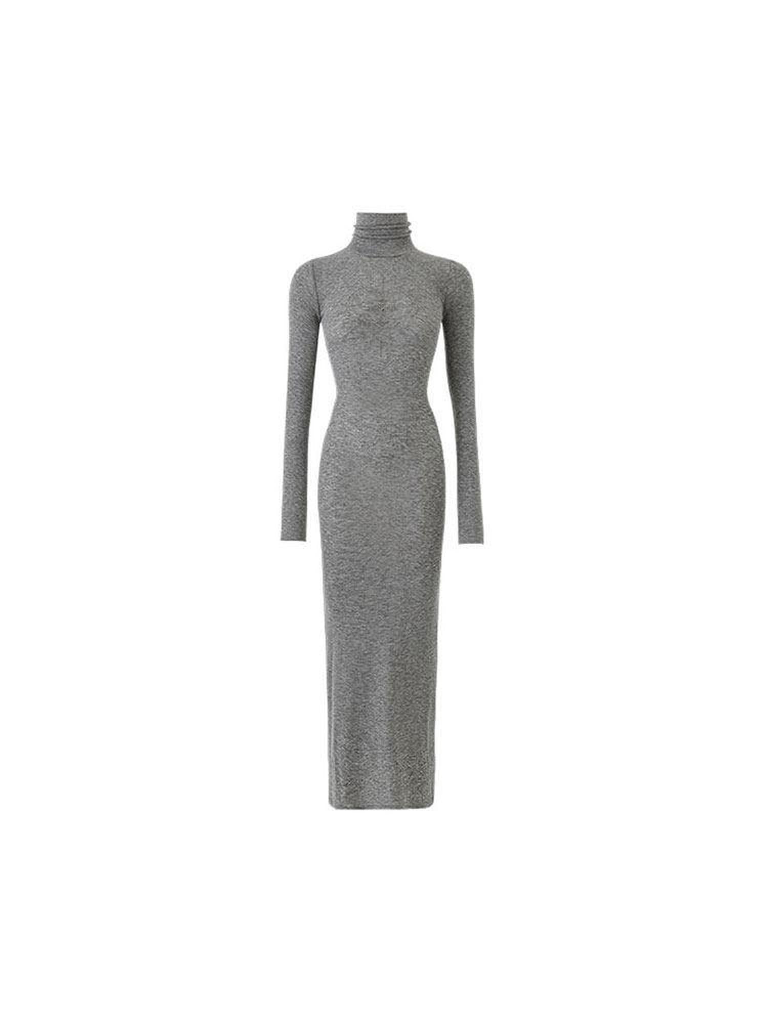 1JINN STUDIO Figure Shaping Viscose Bodycon High Neck Long Sleeve Street Women Midi Dresses