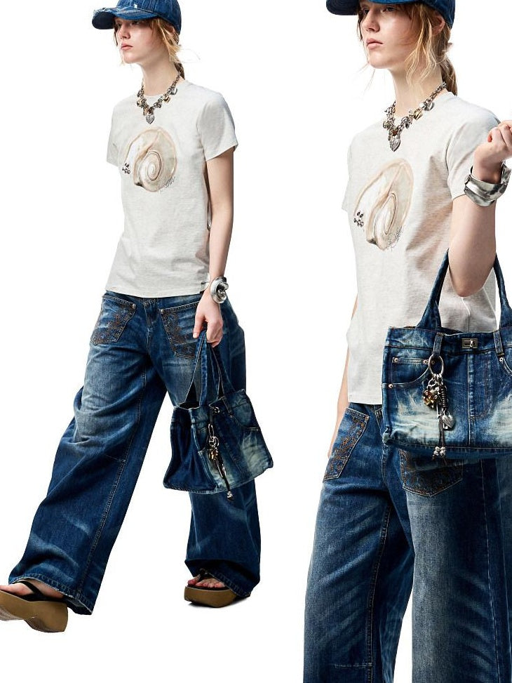 1JINN STUDIO Floral Print Cotton Blend Straight Fit Commuter Women Short Sleeve T-Shirts
