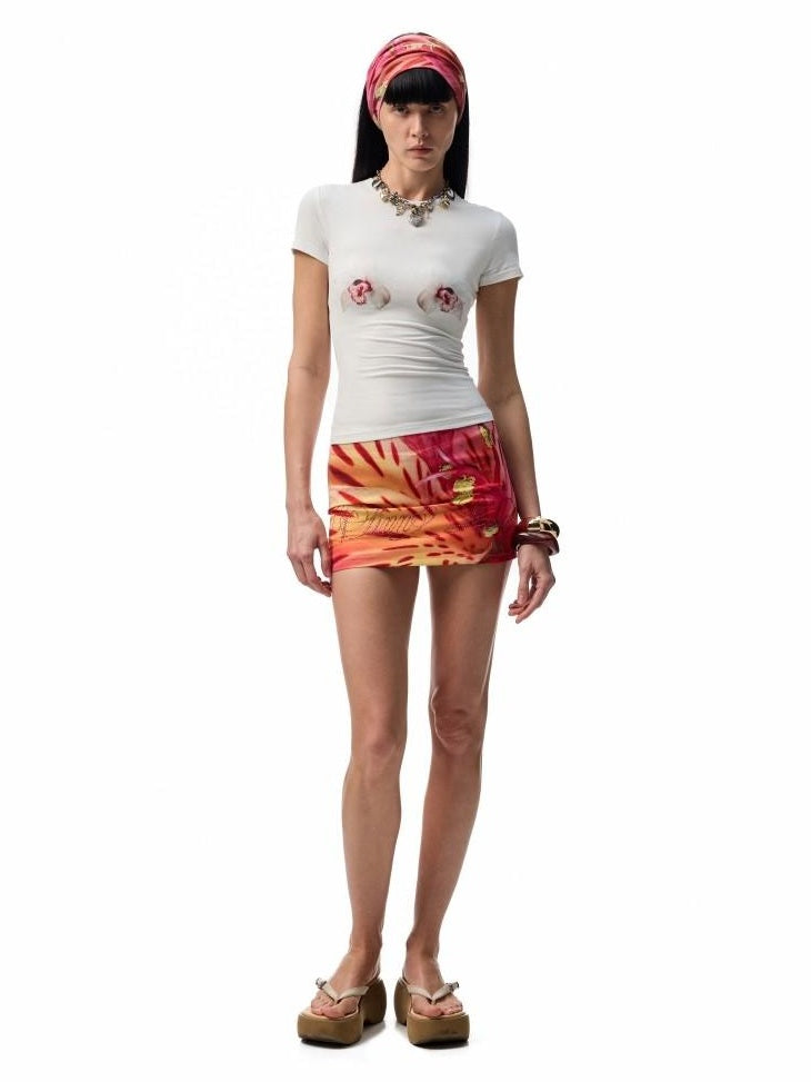 1JINN STUDIO Floral Print Low Waist Bodycon Slim Fit Travel Teen Polyester Mini Skirts