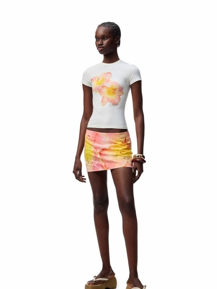 1JINN STUDIO Floral Print Low Waist Bodycon Slim Fit Travel Teen Polyester Mini Skirts