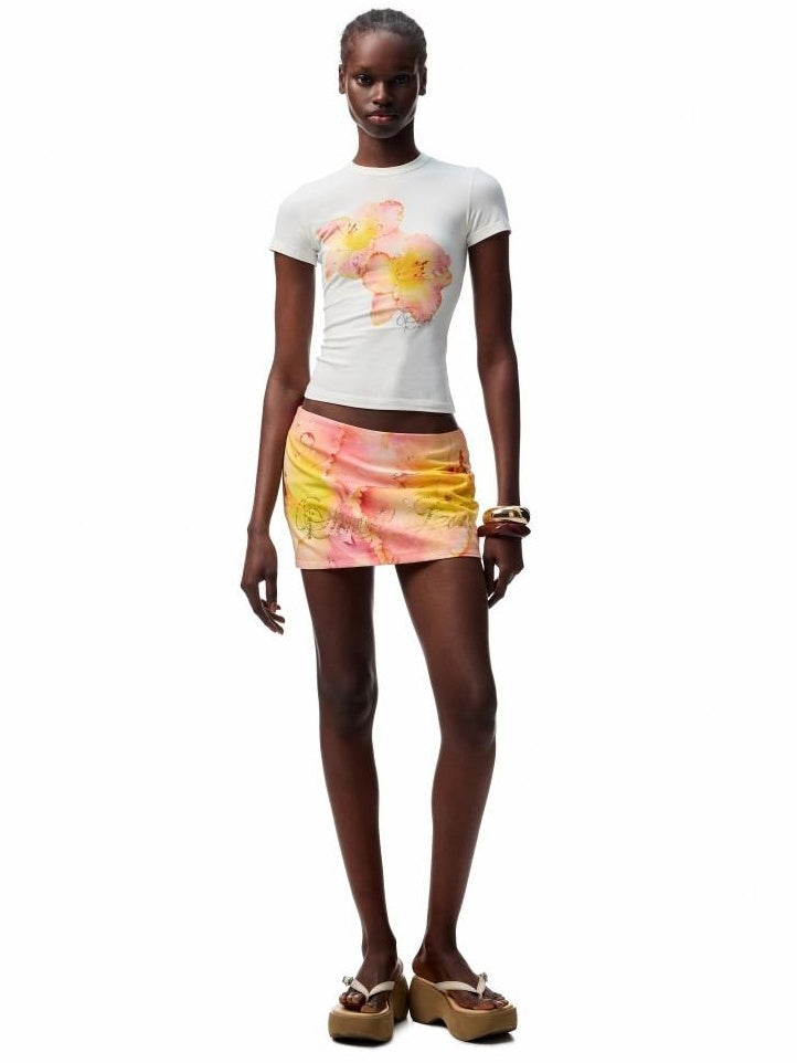 1JINN STUDIO Floral Print Low Waist Bodycon Slim Fit Travel Teen Polyester Mini Skirts