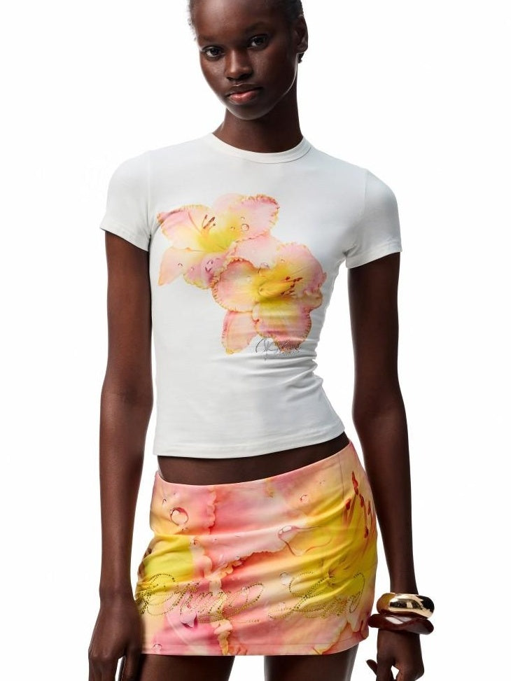 1JINN STUDIO Floral Print Low Waist Bodycon Slim Fit Travel Teen Polyester Mini Skirts