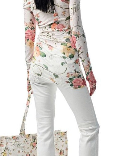 1JINN STUDIO Floral Semi Sheer Slim Fit Commuter Round Neck Poly Viscose Long Sleeve T-Shirts