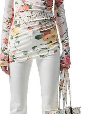 1JINN STUDIO Floral Semi Sheer Slim Fit Commuter Round Neck Poly Viscose Long Sleeve T-Shirts
