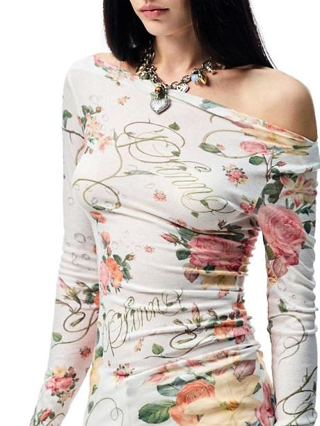 1JINN STUDIO Floral Semi Sheer Slim Fit Commuter Round Neck Poly Viscose Long Sleeve T-Shirts