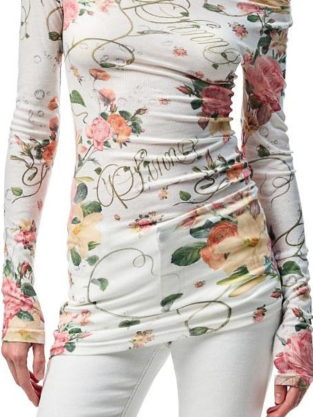 1JINN STUDIO Floral Semi Sheer Slim Fit Commuter Round Neck Poly Viscose Long Sleeve T-Shirts