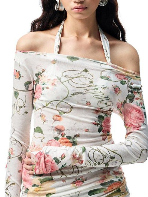 1JINN STUDIO Floral Semi Sheer Slim Fit Commuter Round Neck Poly Viscose Long Sleeve T-Shirts