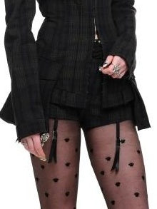 1JINN STUDIO Green Plaid Slim Fit One Shoulder Long Sleeve Street Off Shoulder Crop Tops