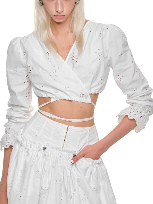 1JINN STUDIO High Waist Cotton Flared Slim Fit Workwear White Midi Skirts