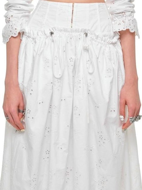 1JINN STUDIO High Waist Cotton Flared Slim Fit Workwear White Midi Skirts