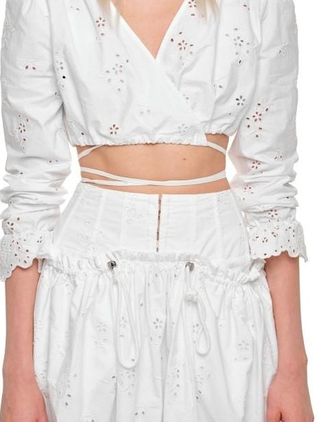 1JINN STUDIO High Waist Cotton Flared Slim Fit Workwear White Midi Skirts