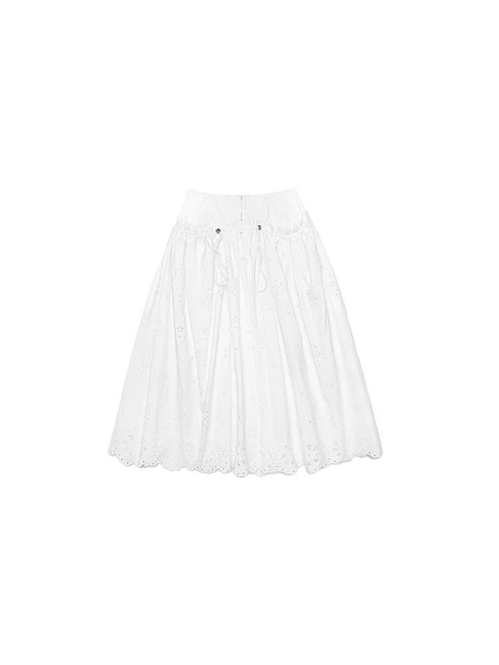 1JINN STUDIO High Waist Cotton Flared Slim Fit Workwear White Midi Skirts