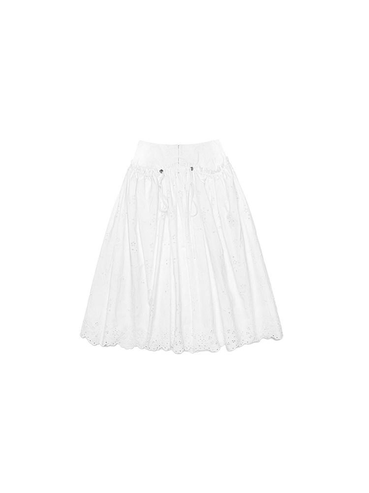 1JINN STUDIO High Waist Cotton Flared Slim Fit Workwear White Midi Skirts