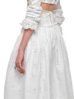 1JINN STUDIO High Waist Cotton Flared Slim Fit Workwear White Midi Skirts