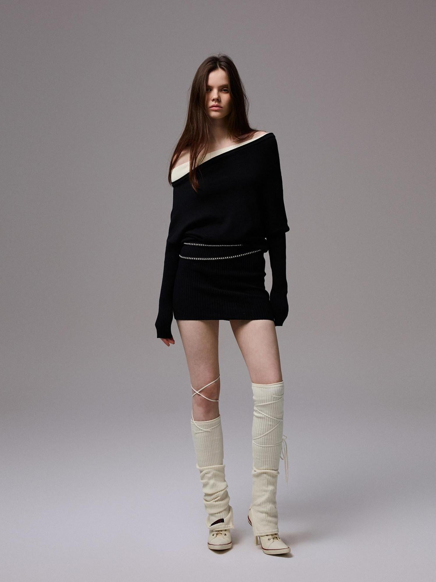 1JINN STUDIO High Waist Faux Layered A Line Asymmetry Long Sleeve Casual Cotton Mini Dresses