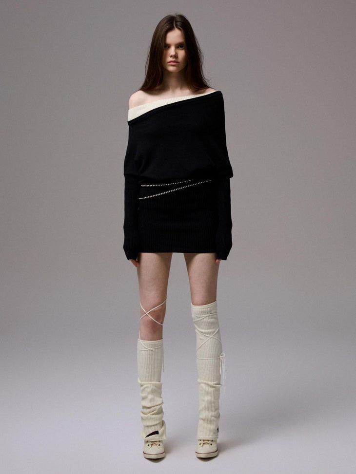1JINN STUDIO High Waist Faux Layered A Line Asymmetry Long Sleeve Casual Cotton Mini Dresses