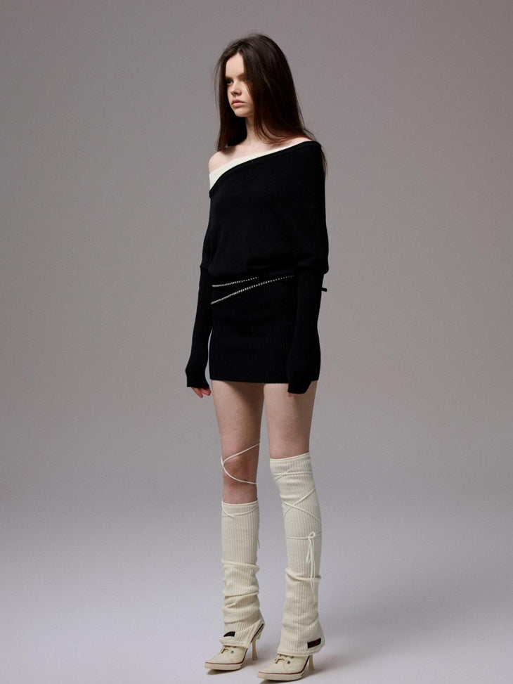1JINN STUDIO High Waist Faux Layered A Line Asymmetry Long Sleeve Casual Cotton Mini Dresses