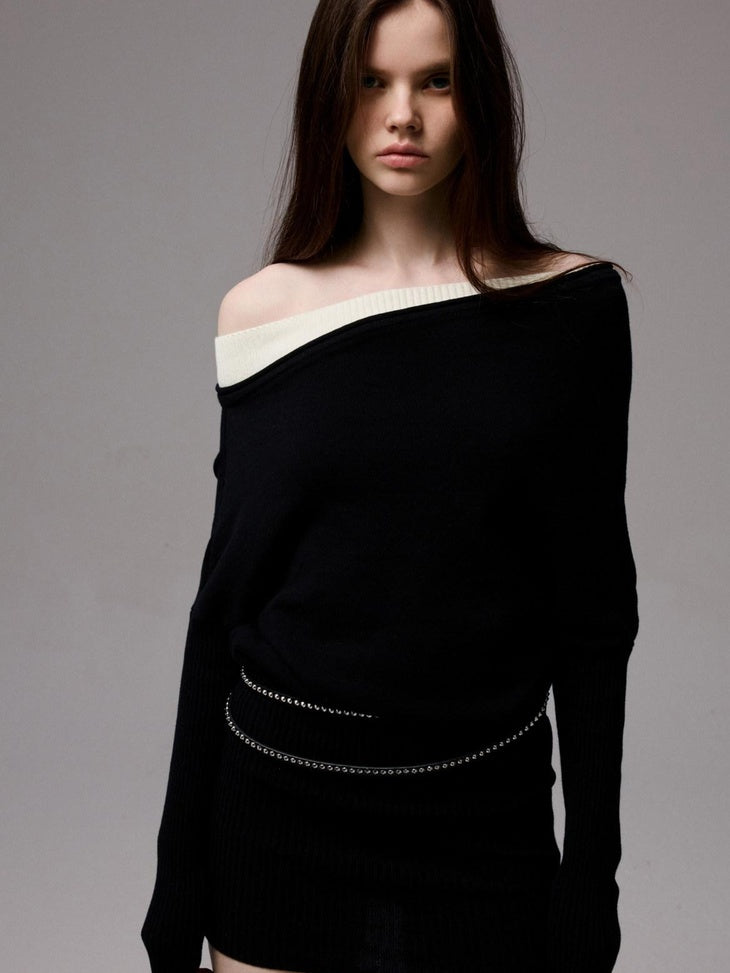 1JINN STUDIO High Waist Faux Layered A Line Asymmetry Long Sleeve Casual Cotton Mini Dresses