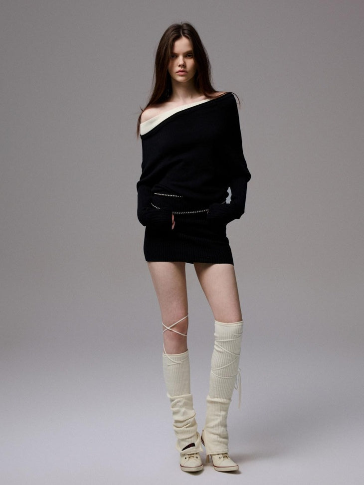 1JINN STUDIO High Waist Faux Layered A Line Asymmetry Long Sleeve Casual Cotton Mini Dresses