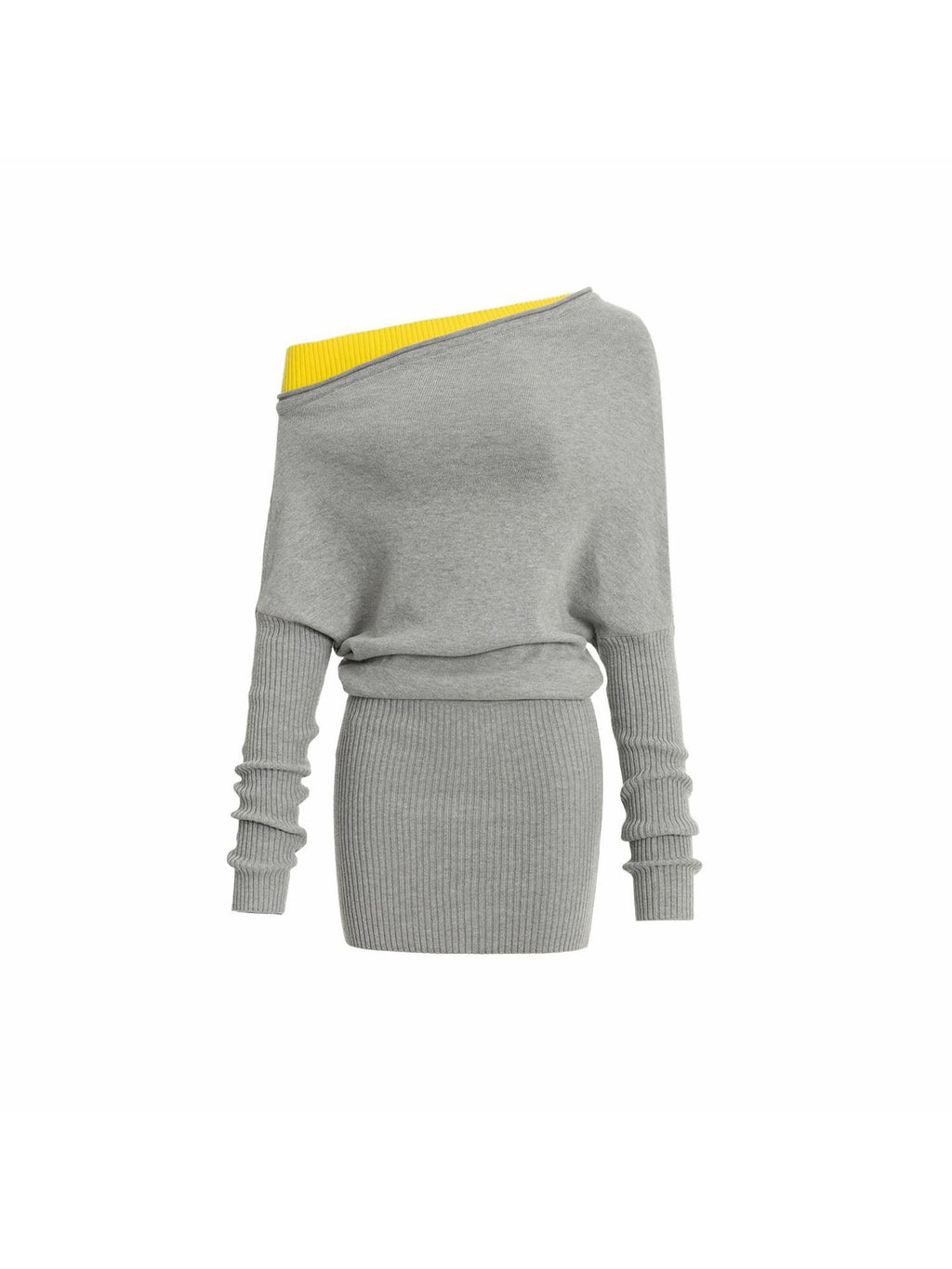 1JINN STUDIO High Waist Faux Layered A Line Asymmetry Long Sleeve Casual Cotton Mini Dresses