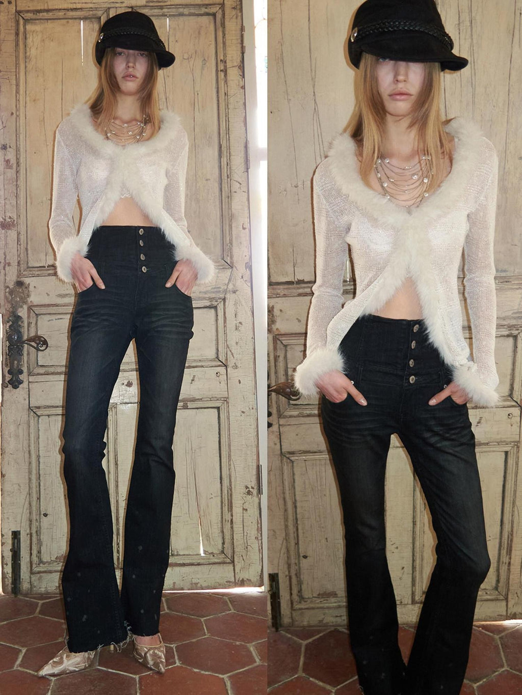 1JINN STUDIO High Waist Washed Vintage Tie Slim Women Button Closure Rigid Bootcut Jeans