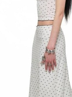 1JINN STUDIO Hollowout Office Classic Womens Polka Dot Stretch Viscose Midi Skirts